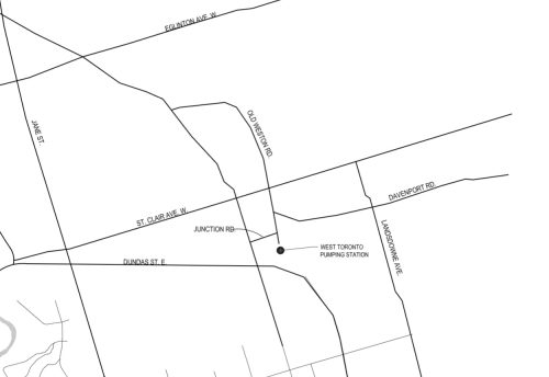 Map showing the location of the West Toronto pumping station. Map is dated January 2021, drawn by the City of Toronto
